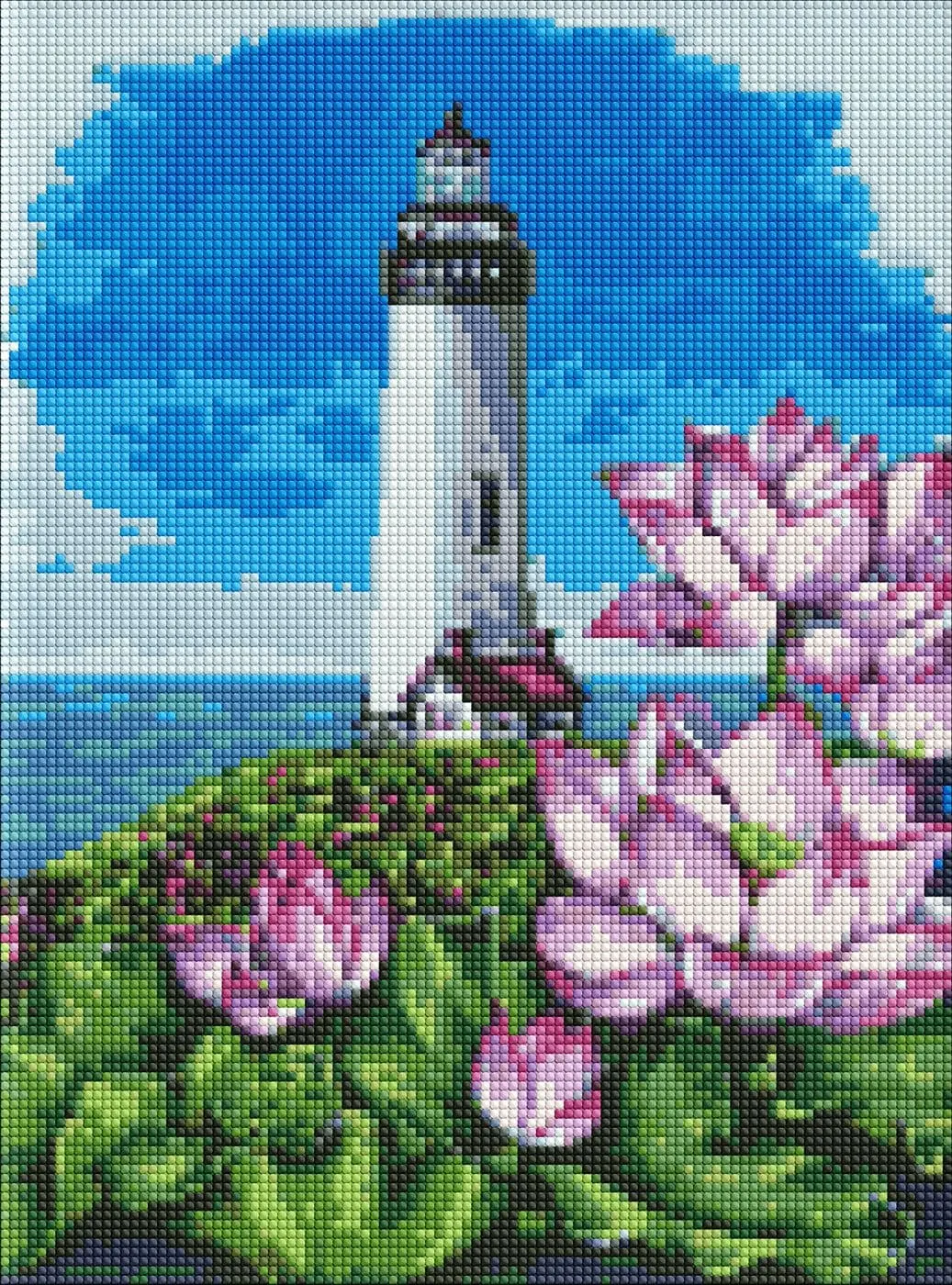 Алмазна мозаїка 'Маяк з лотосами' 30х40 АМО7545 Алмазна мозаїка 'Маяк з лотосами' 30х40 АМО7545