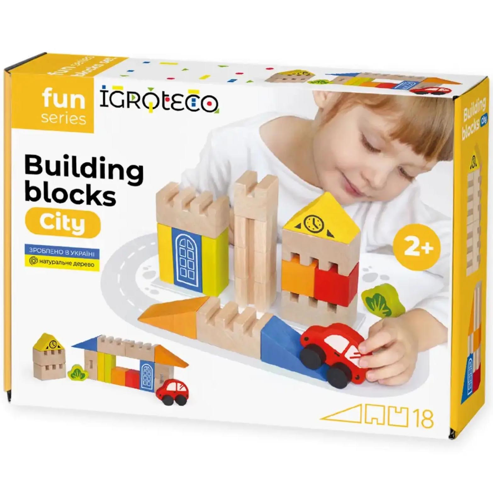 Конструктор дерев'яний IGROTECO Будівельні блоки Місто 18 елементів Конструктор дерев'яний IGROTECO Будівельні блоки Місто 18 елементів