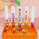 Кольорова математика. Прозорі колби, 40 кульок, ігрові картки, щипці. Зображення №2