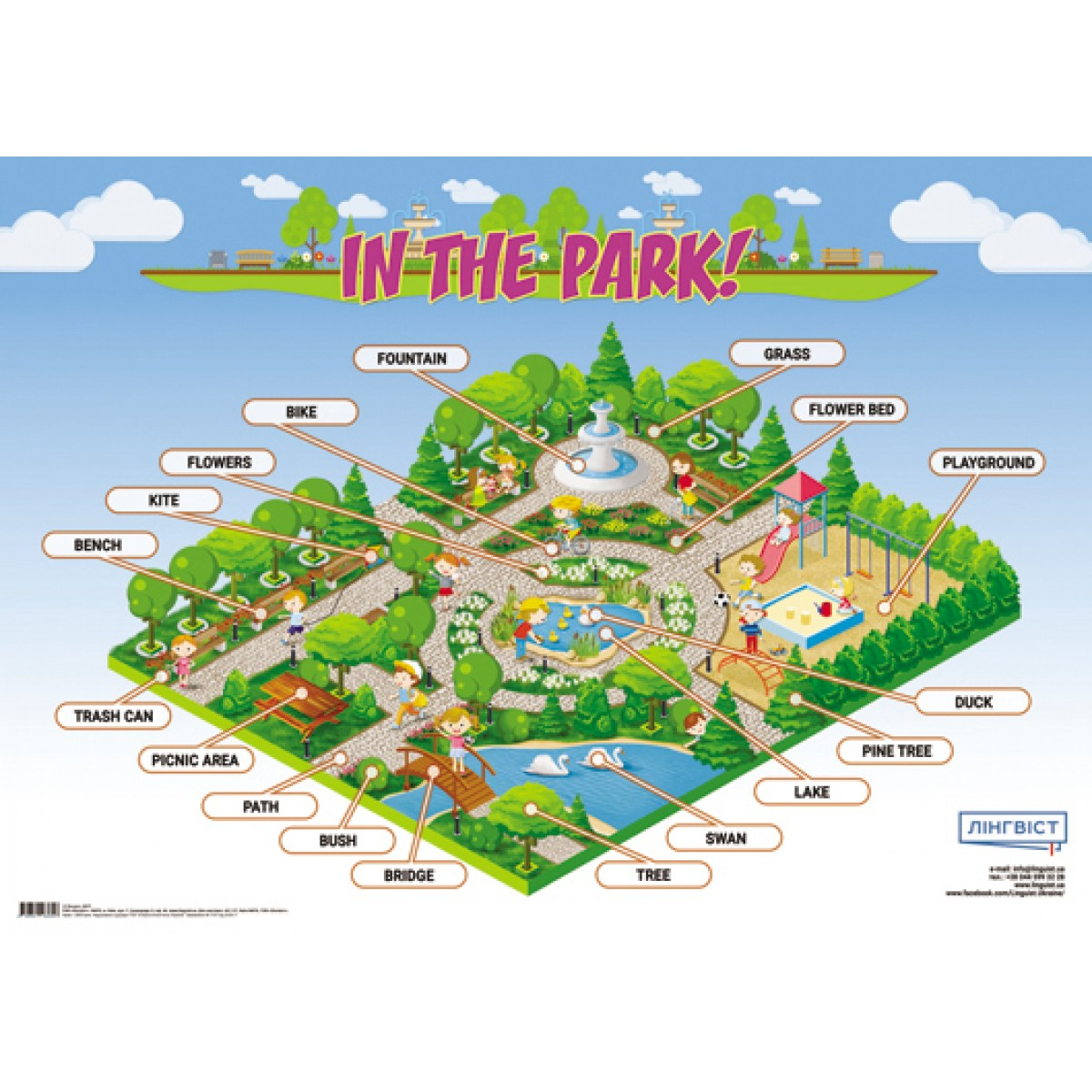 Англійський плакат "In The Park!" з картками Англійський плакат "In The Park!" з картками