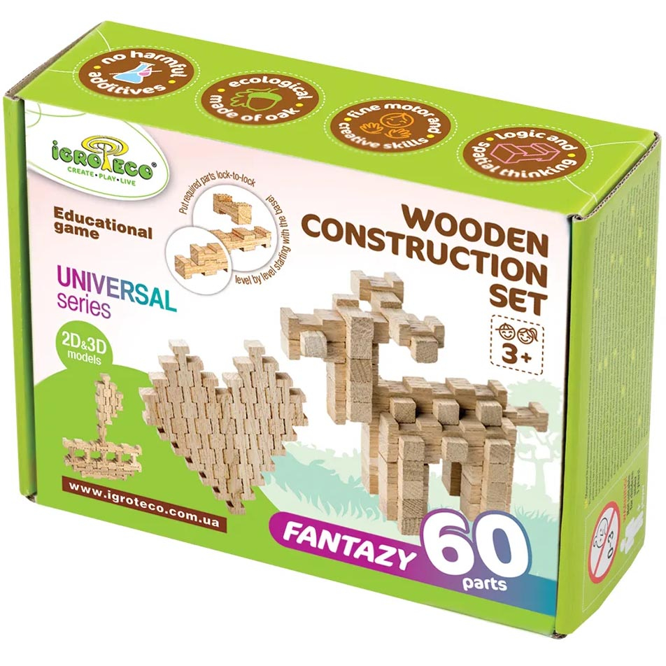Дерев'яний конструктор IGROTECO Фантазія 60 деталей Дерев'яний конструктор IGROTECO Фантазія 60 деталей