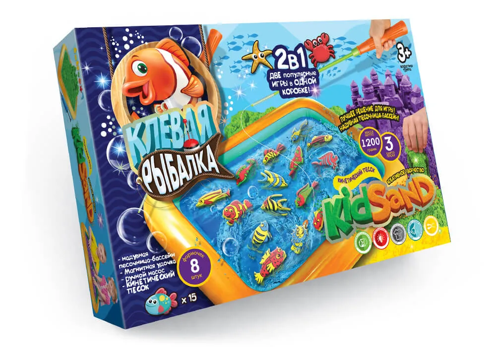 Гра настольная Danko toys Клевая рыбалка и кинетический песок 2 в 1 большая Гра настольная Danko toys Клевая рыбалка и кинетический песок 2 в 1 большая