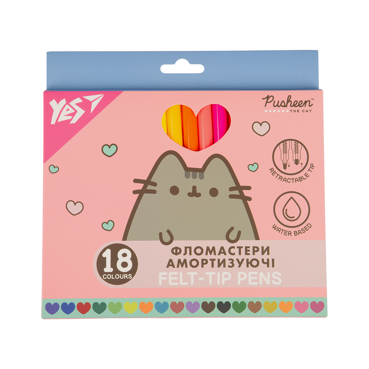 Фломастери Yes 18 кольорів Pusheen, амортизуючі Фломастери Yes 18 кольорів Pusheen, амортизуючі
