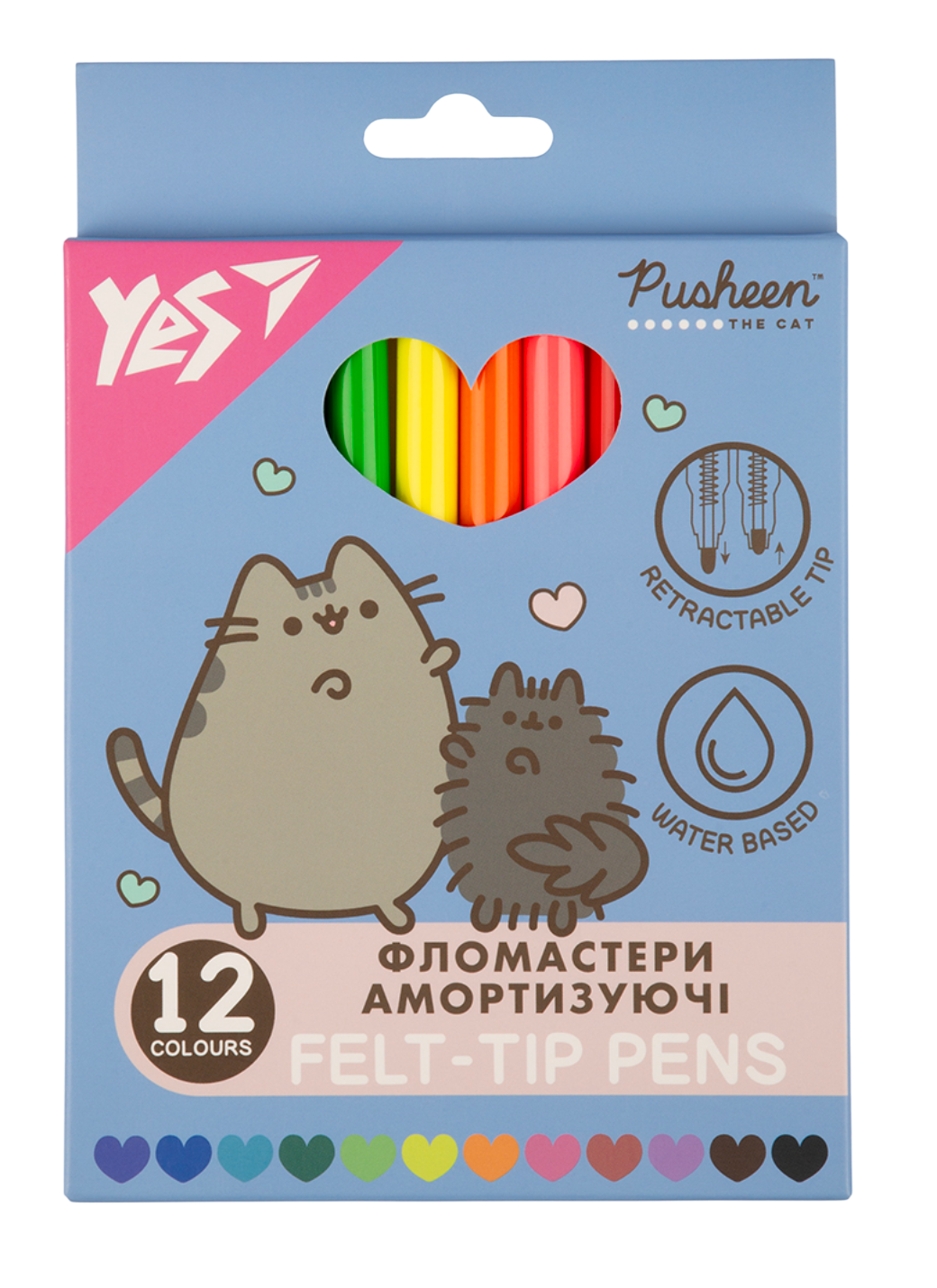 Фломастери Yes 12 кольорів Pusheen, амортизуючі Фломастери Yes 12 кольорів Pusheen, амортизуючі