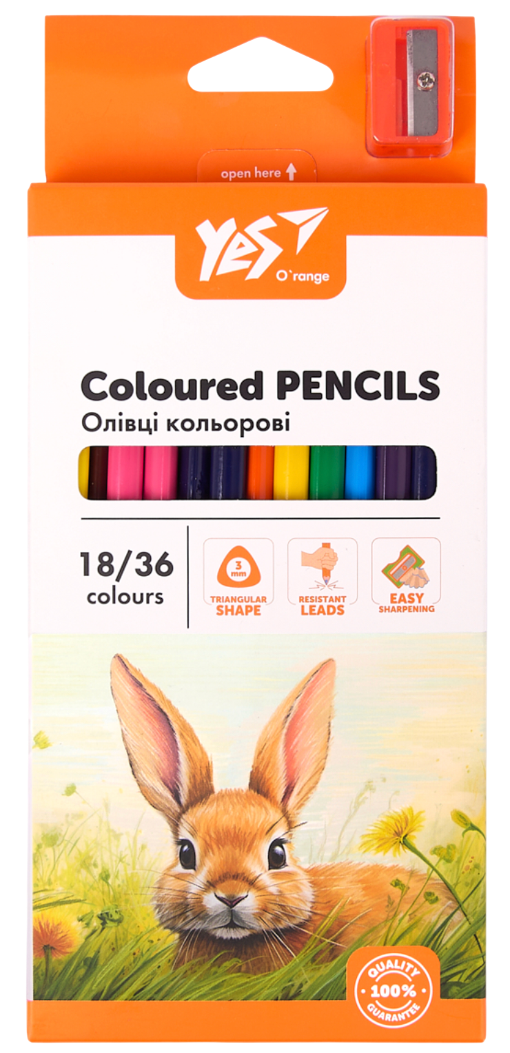 Карандаши цветные Yes 18/36 цветов Orange Line с точилкой Карандаши цветные Yes 18/36 цветов Orange Line с точилкой