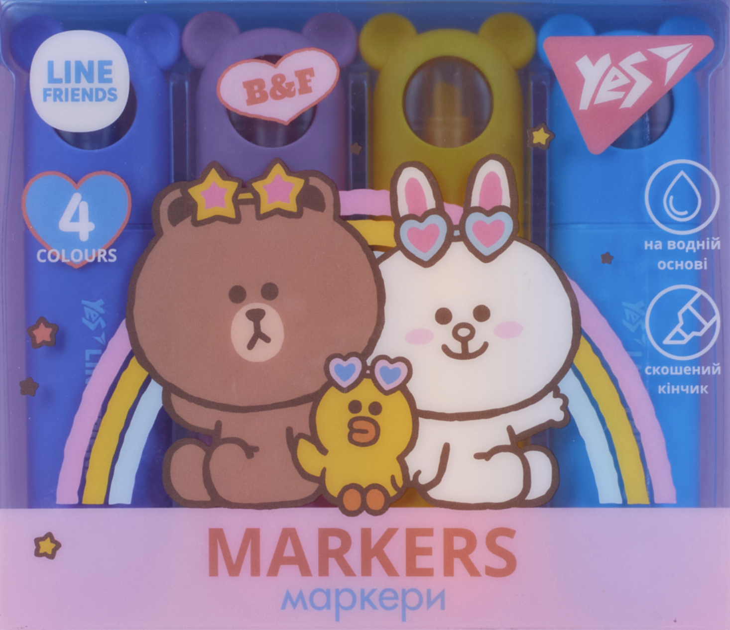 Маркер текстовий Yes Line Friends в наборі 4 штуки Маркер текстовий Yes Line Friends в наборі 4 штуки